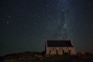 Amazing view of the stars over the Church of the Good Shepherd, Lake Tekapo